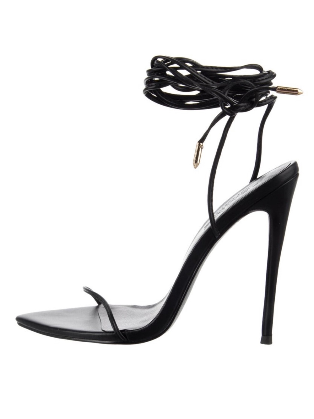 Femme LA Black Lace-Up Stiletto Sandal with Ankle Wrap